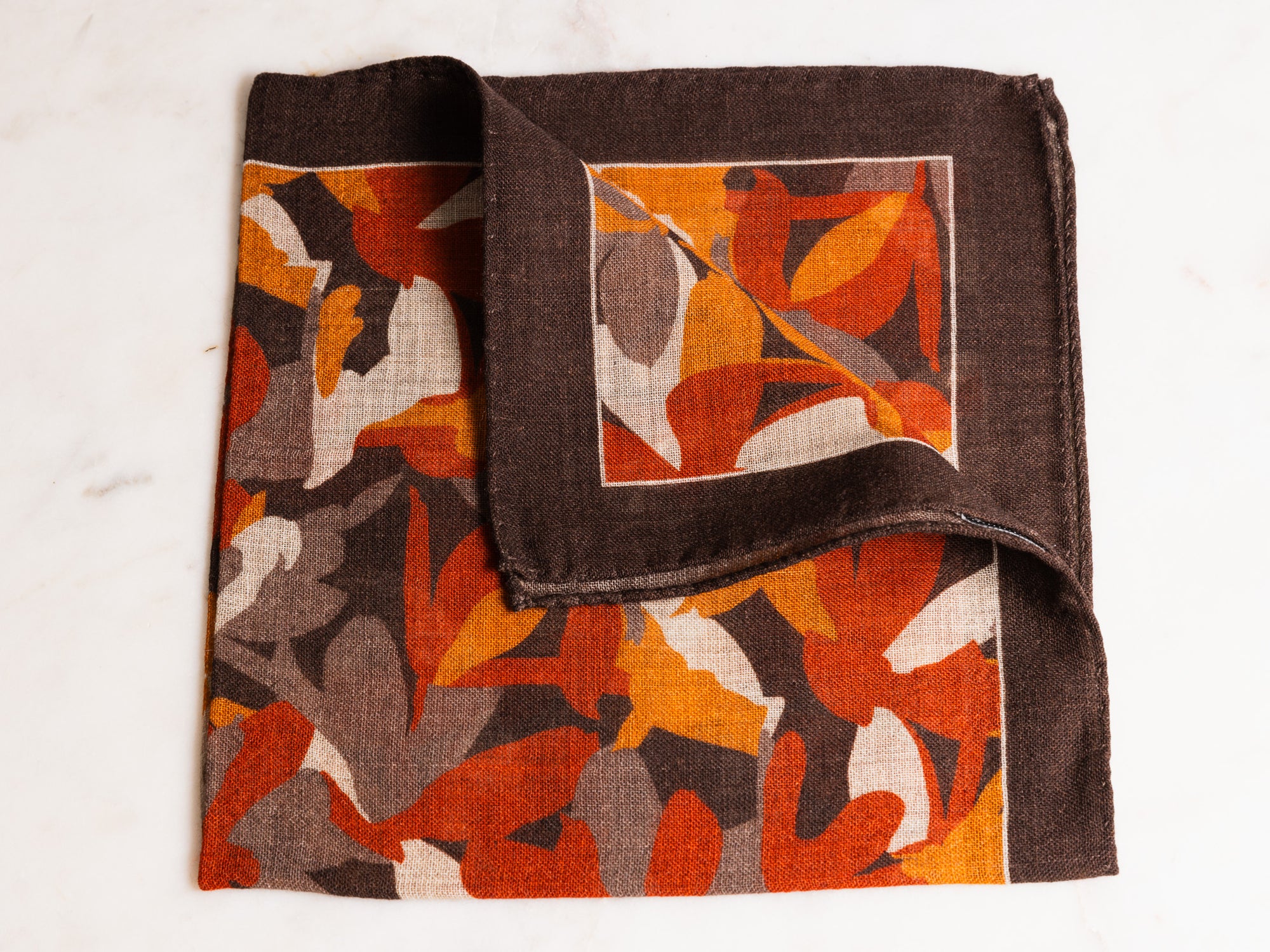 Orange/Brown Abstract Leaf Print Pocket Square