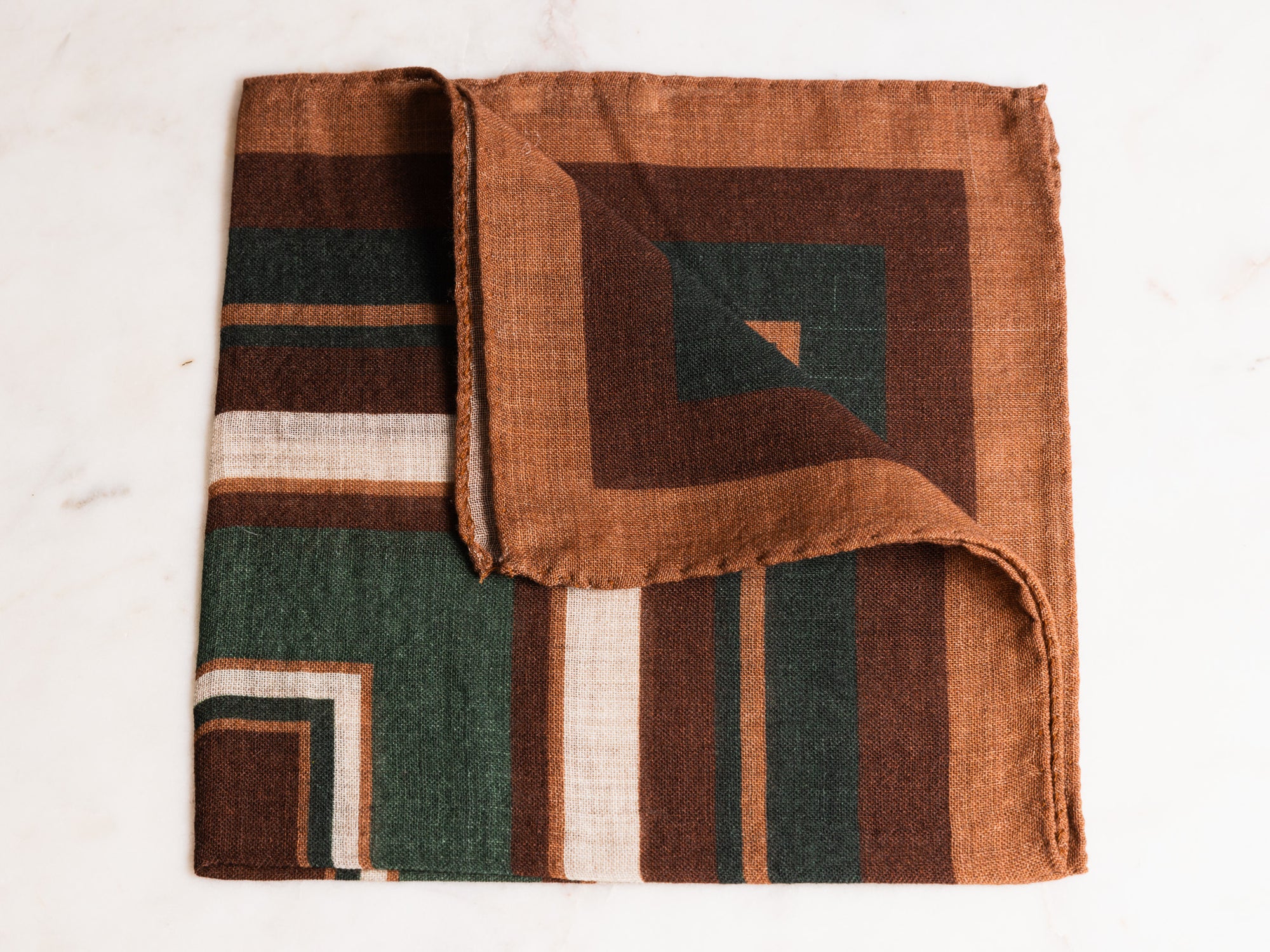 Copper/Forest Green Geometric Print Pocket Square