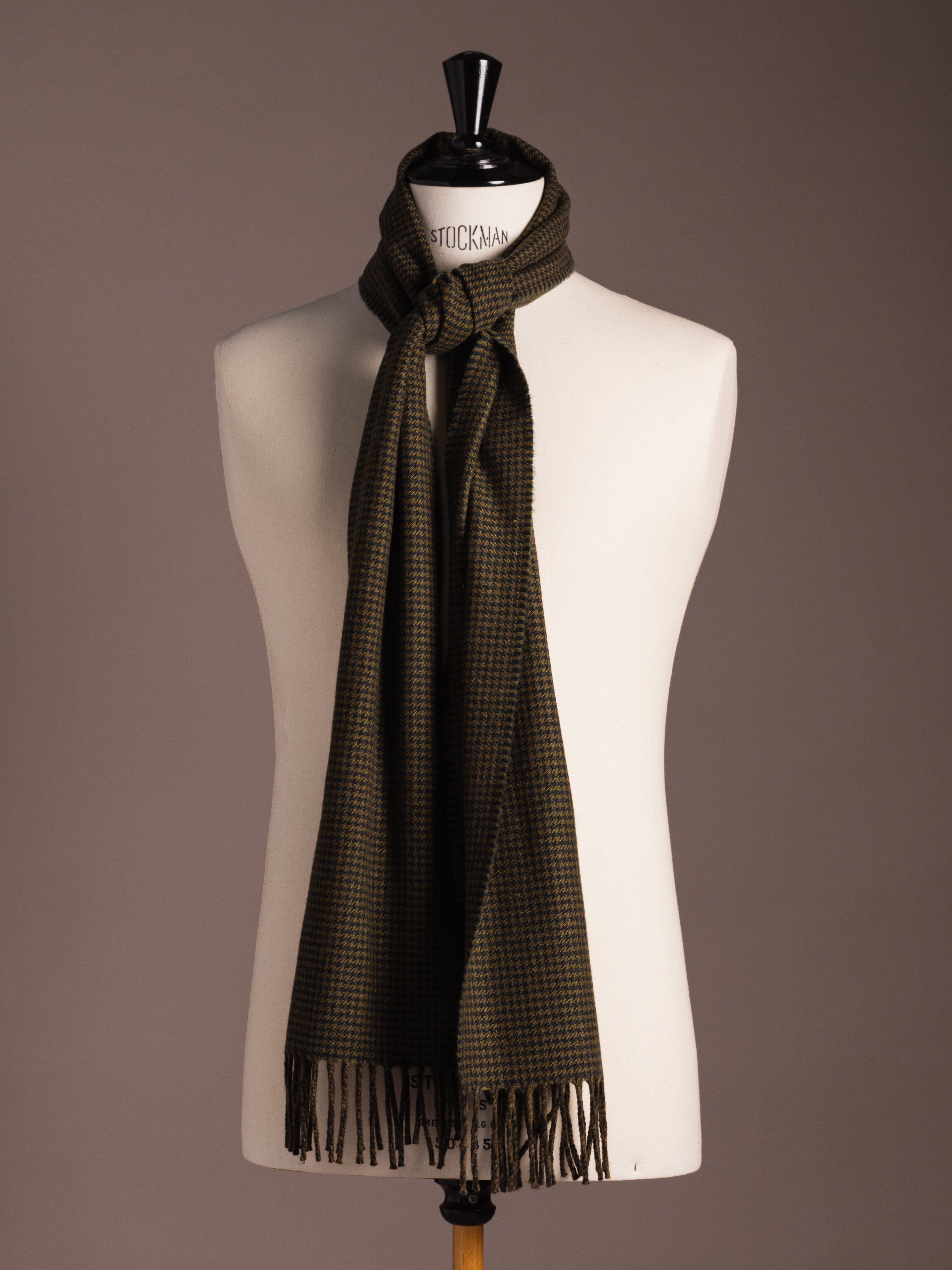 Fox Brothers Olive Houndstooth Flannel Scarf
