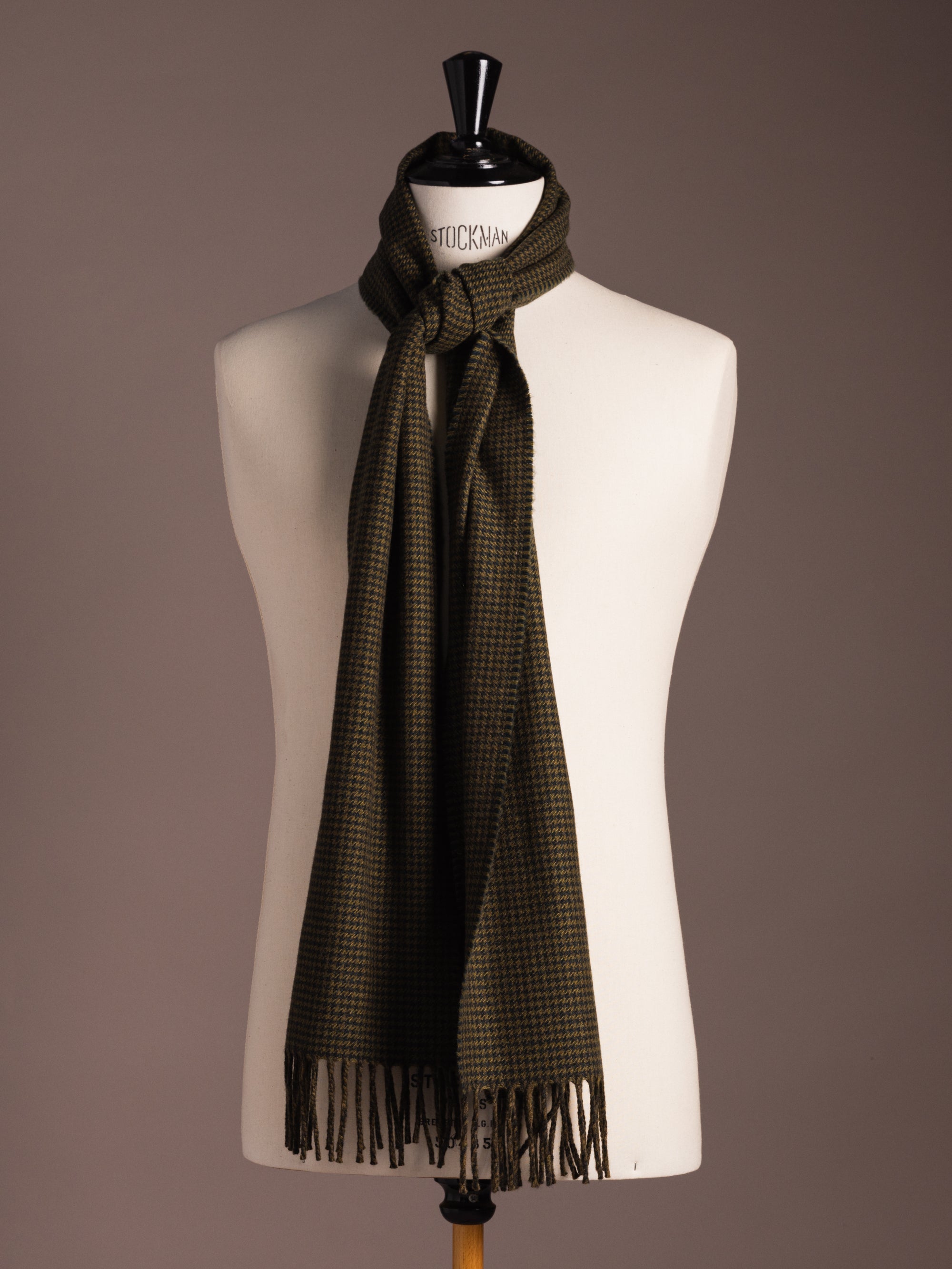 Fox Brothers Olive Houndstooth Flannel Scarf