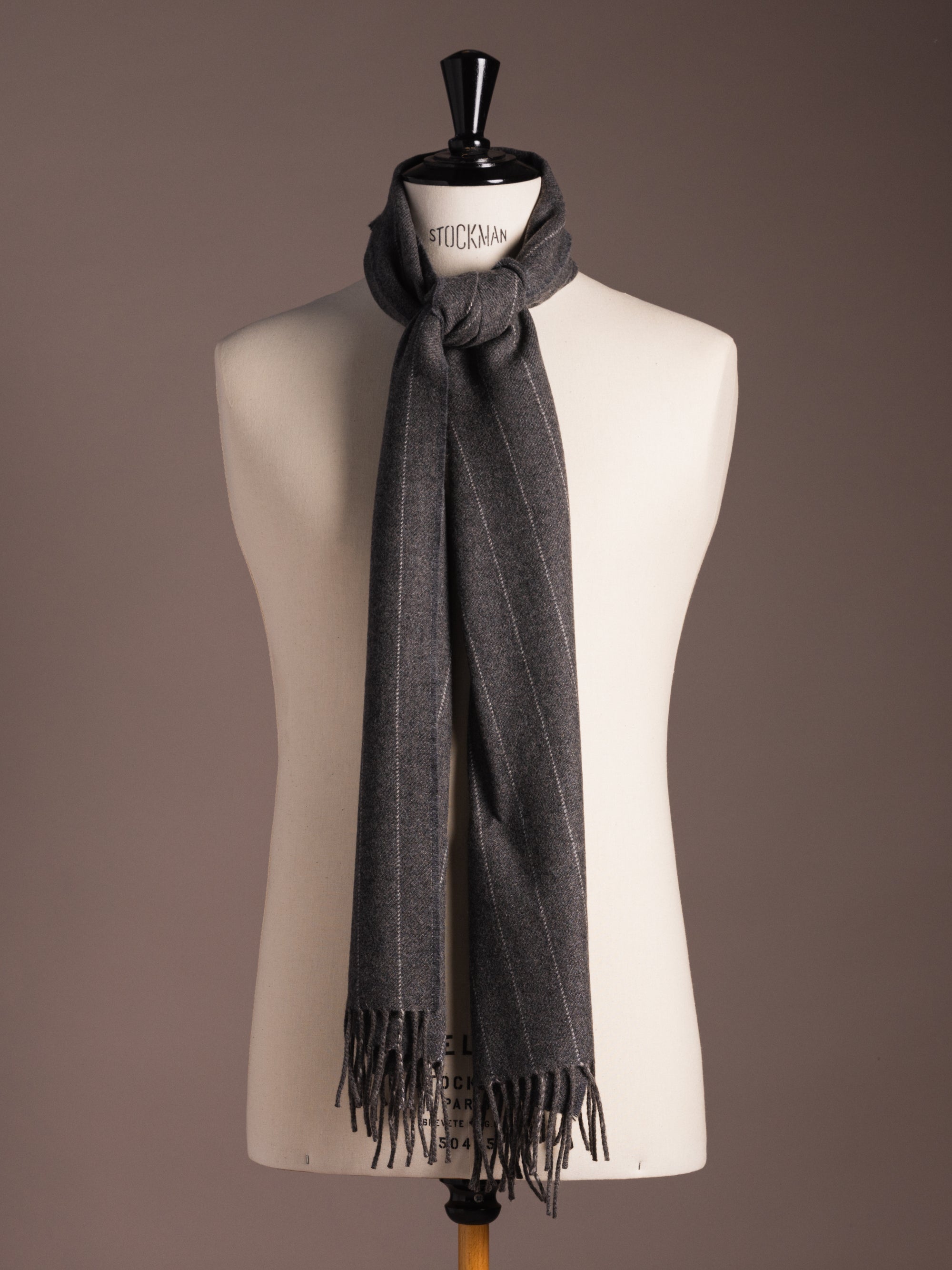 Fox Brothers Grey Chalk Stripe Flannel Scarf
