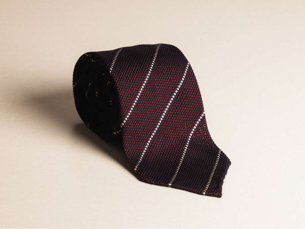 Burgundy with White Stripe Silk Grenadine Tie