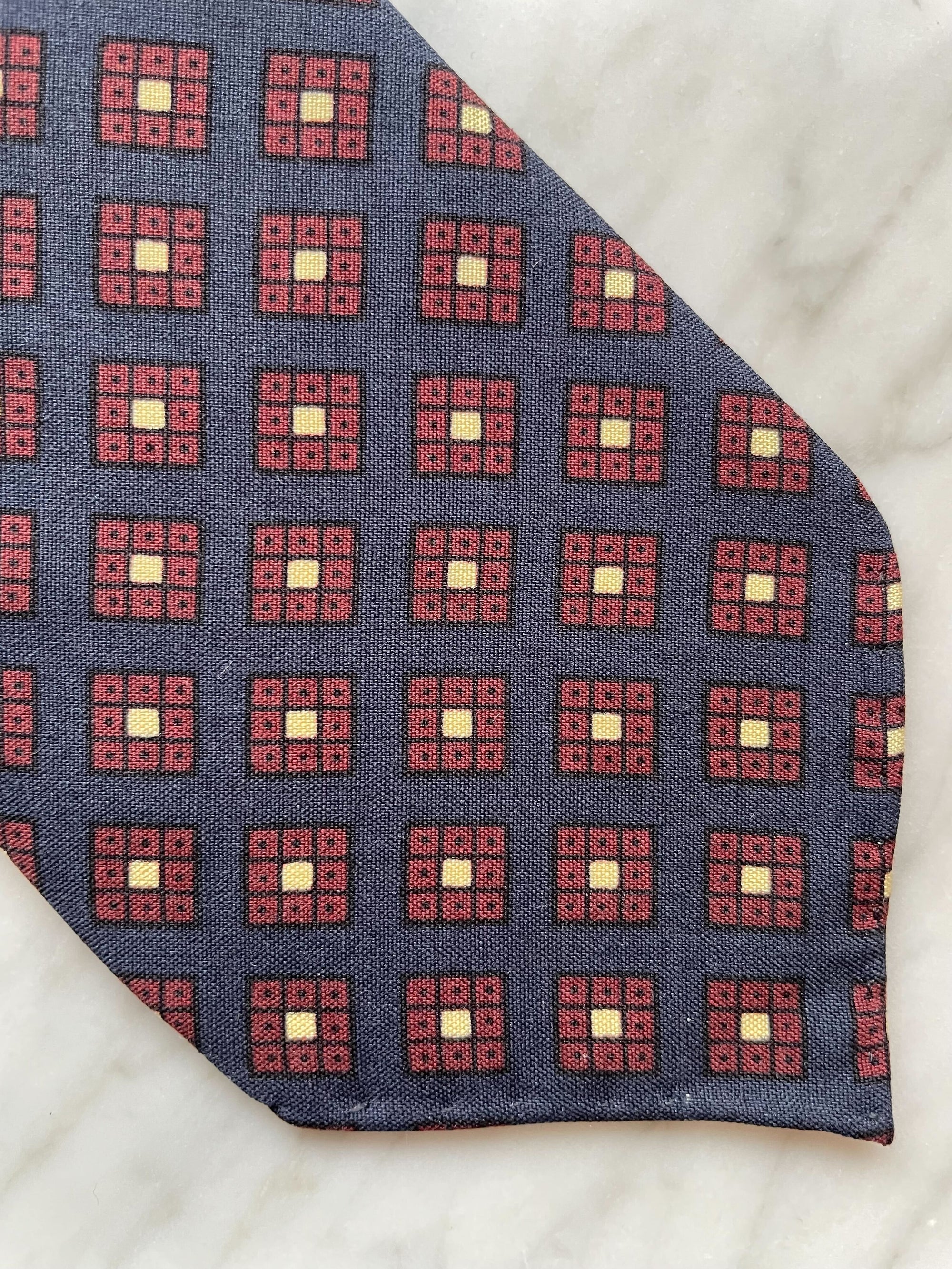 Navy Red White Diamond Silk Tie