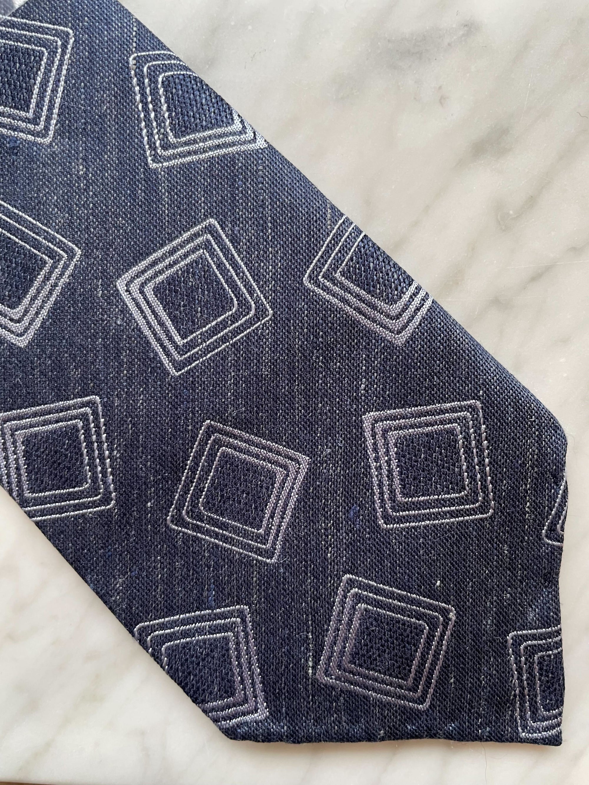 Denim Blue Retro Square Silk Linen Tie