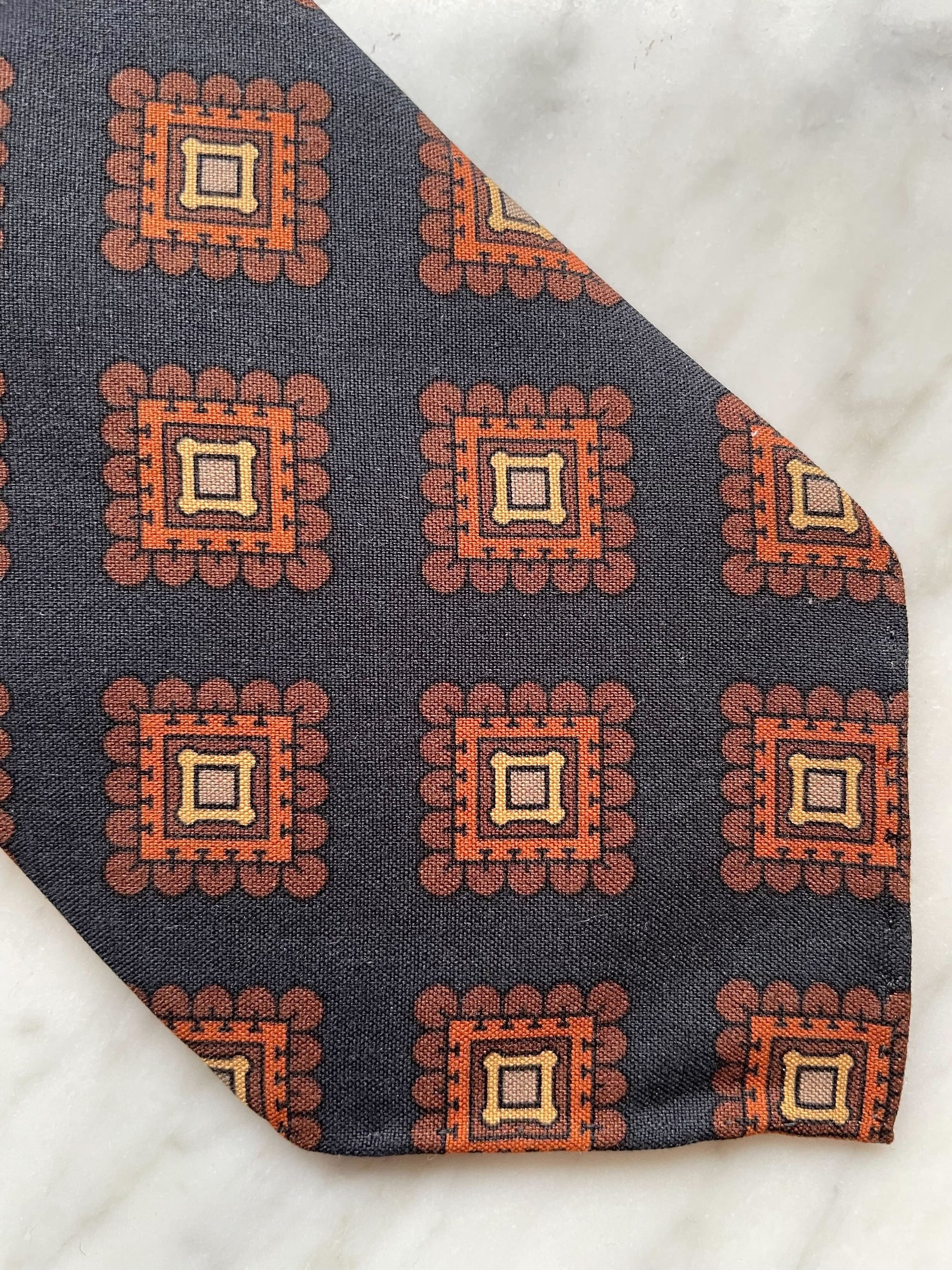Brown Navy Large Geo Silk Tie