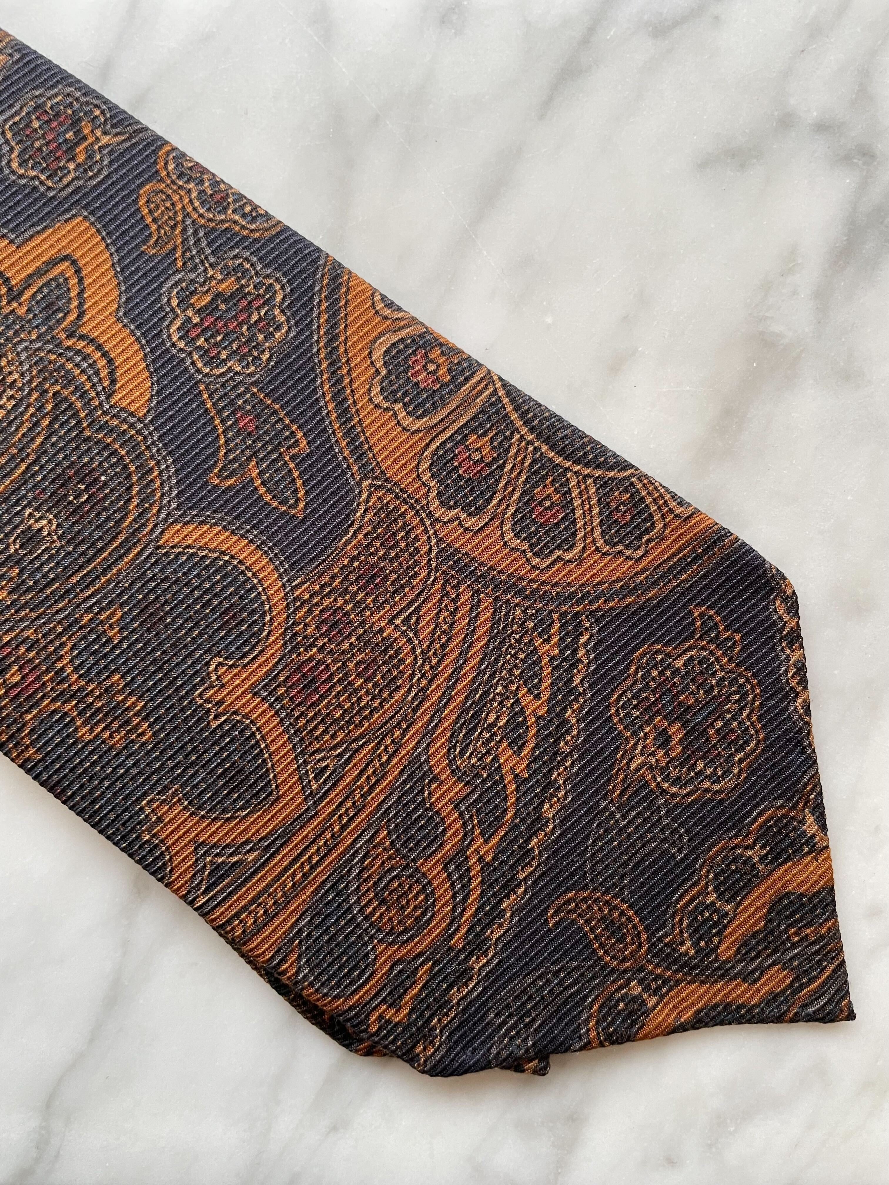 Navy Brown Large Paisley Silk Tie
