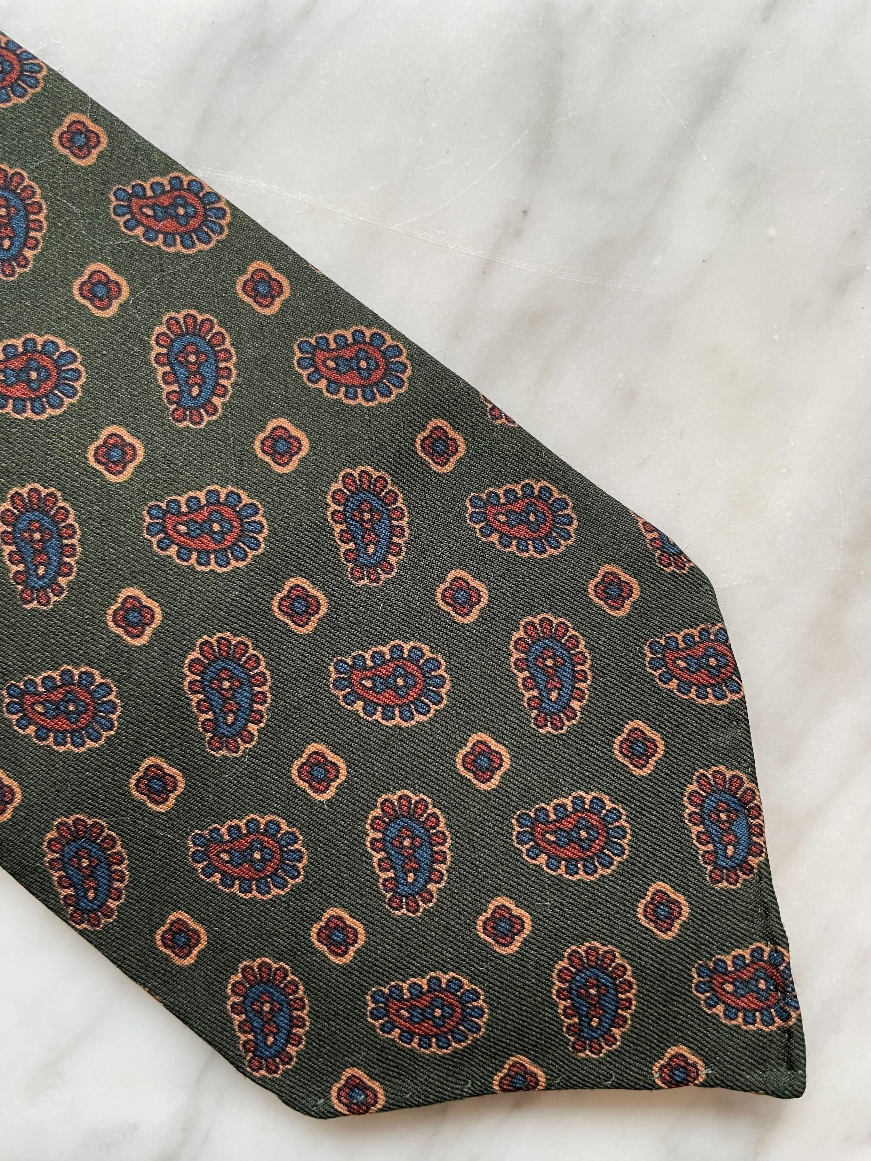 Green Mini Paisley Wool Silk Tie