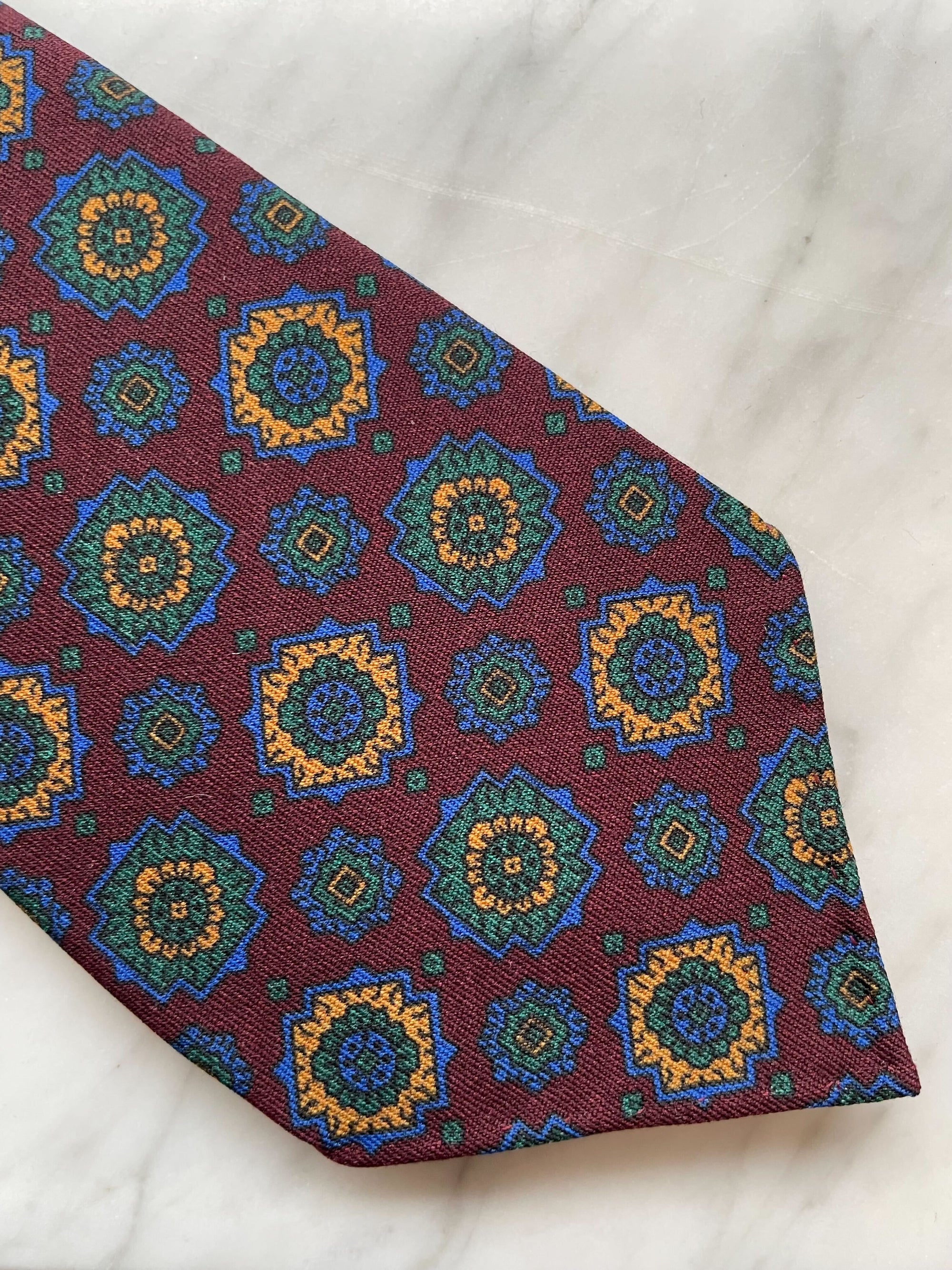 Wine Teal Medallion Wool Tie