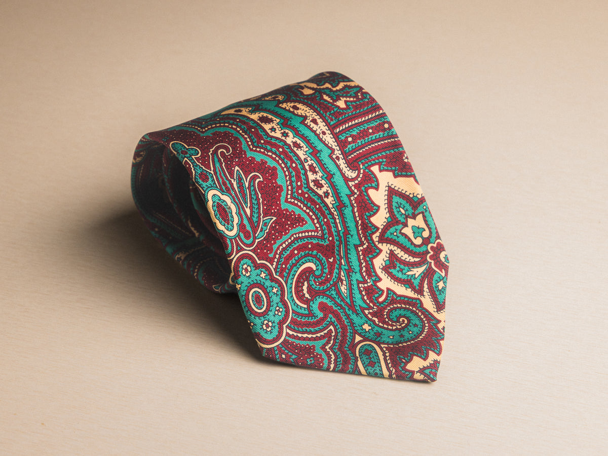 Ralph Lauren Burgundy and Green Paisley Tie