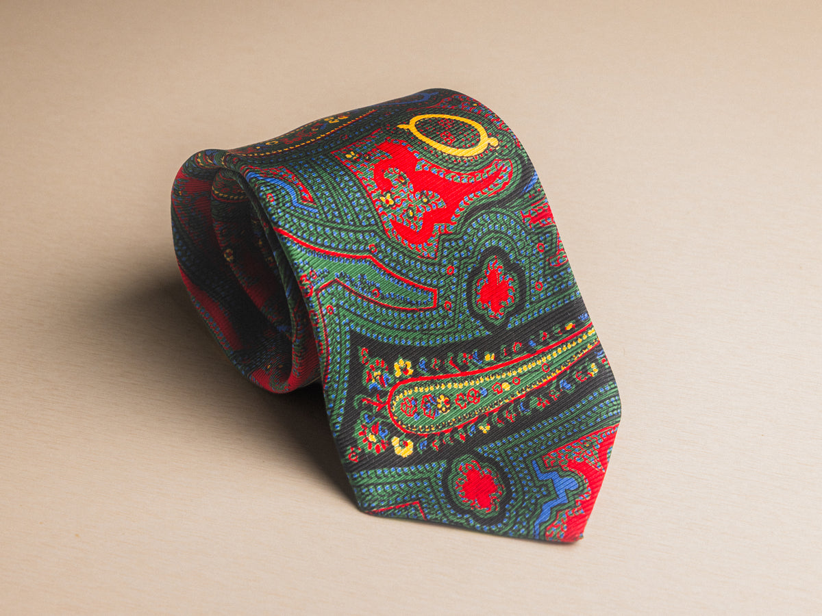 Vintage Red and Green Bandana Print Tie