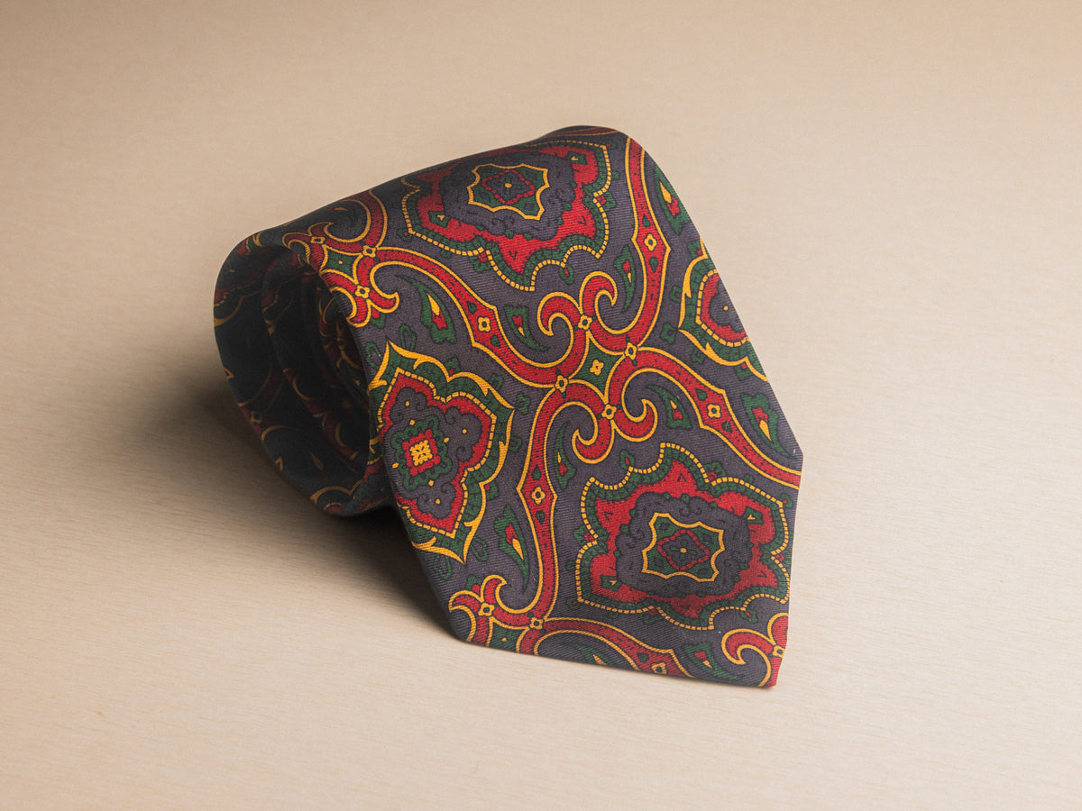 Ralph Lauren Charcoal and Red Large Jewel Pattern Tie