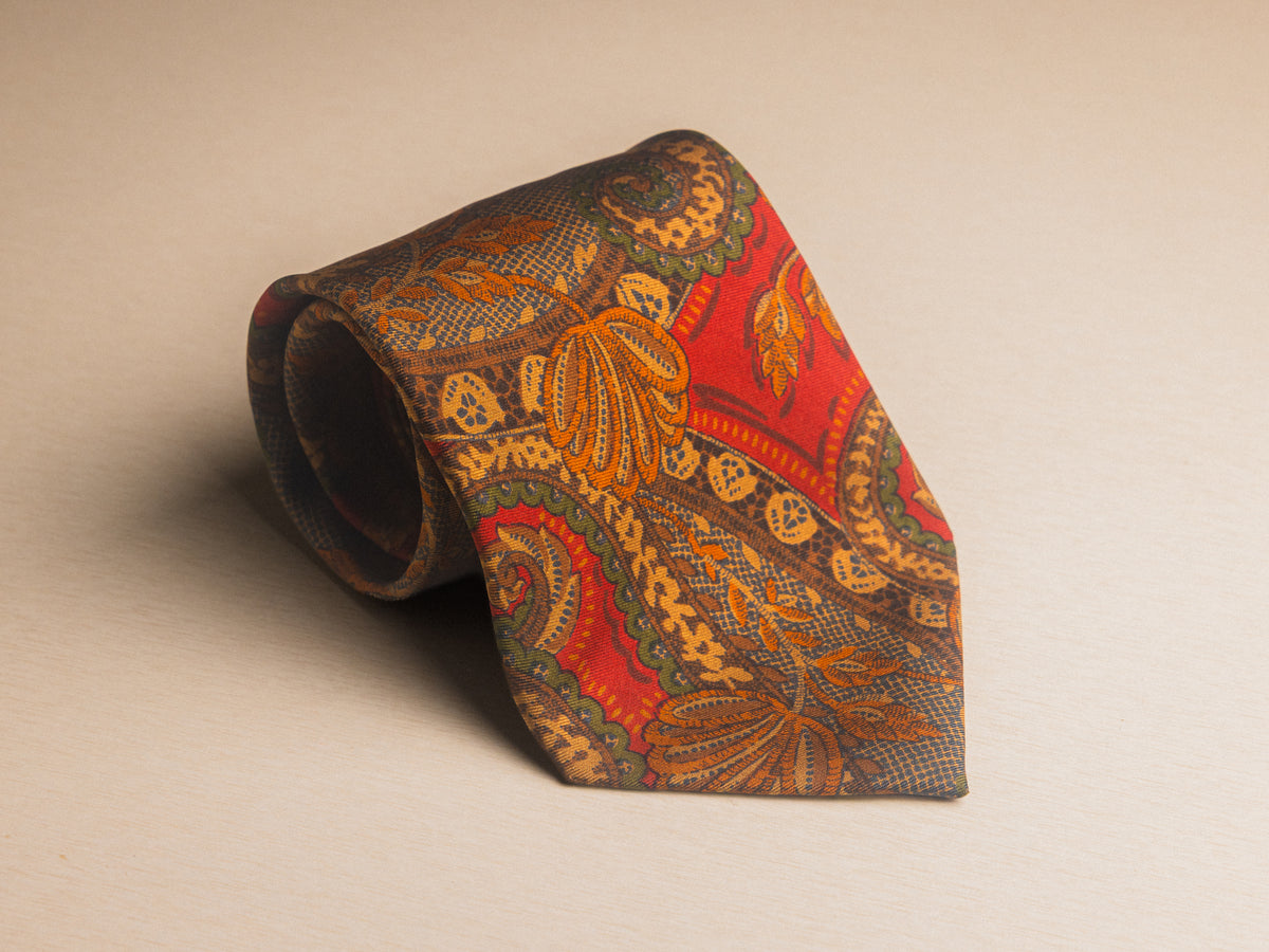 Ralph Lauren Red and Brown Large Paisley Tie