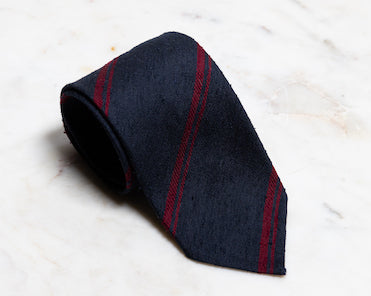 Navy Burgundy Stripe Shantung Tie