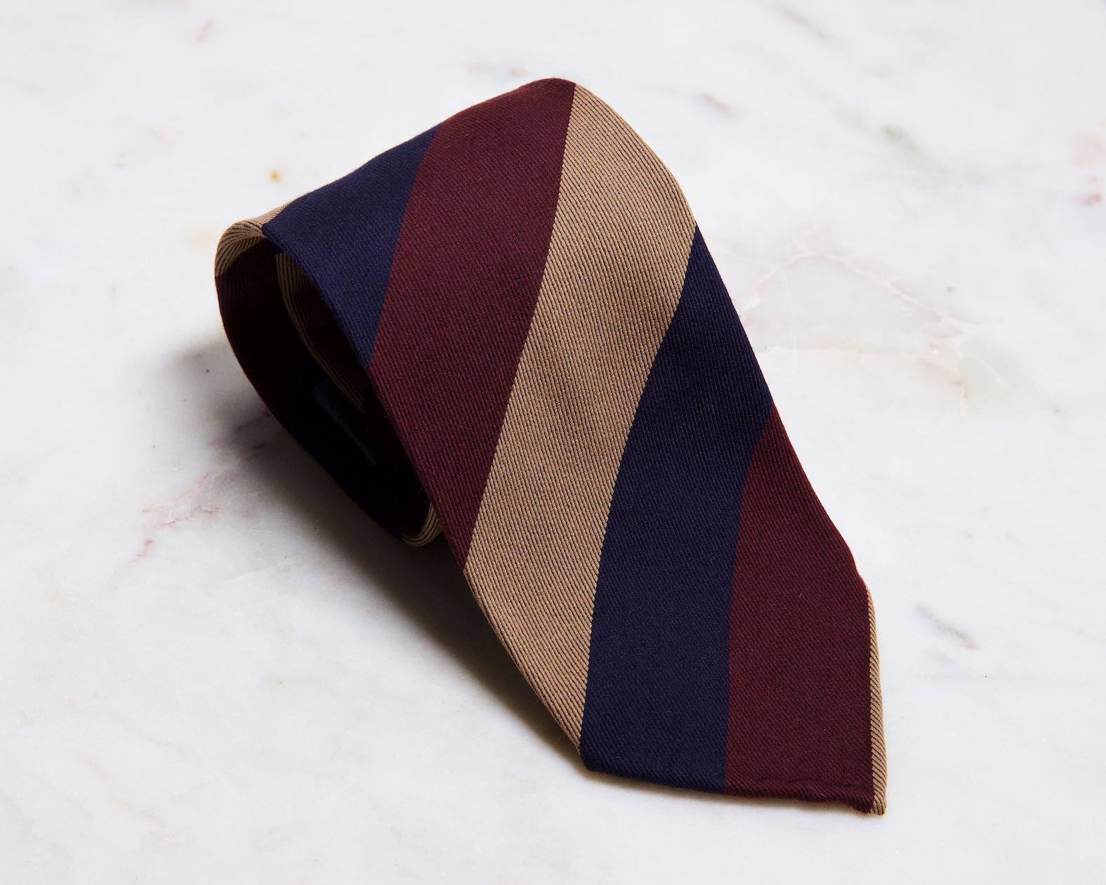 Navy, Wine, Camel Stripe Wool Cotton Tie